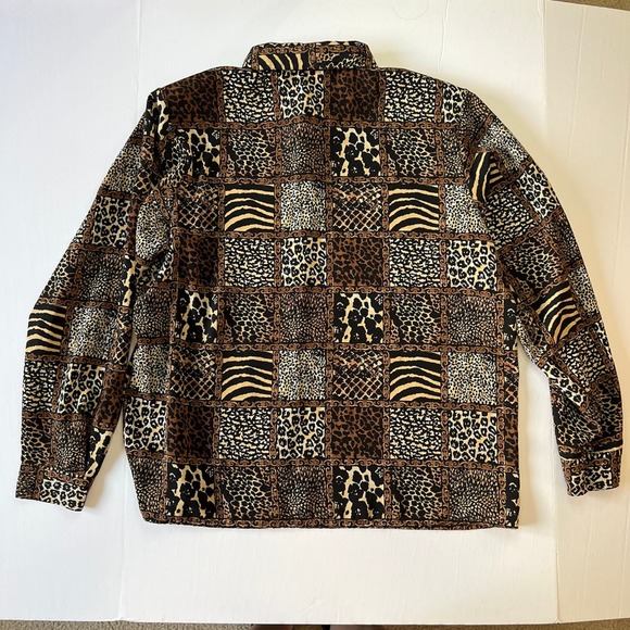 Vintage 80's Collared Blouse Brown Animal Print Button Down Yves St. Clair - Picture 4 of 6